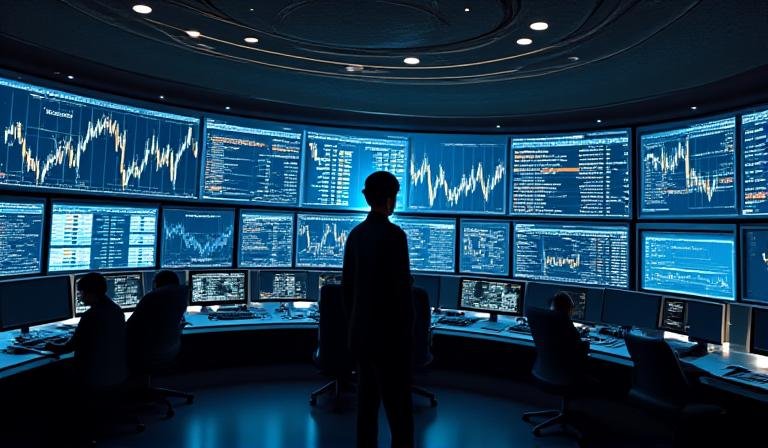 Global financial market data on high-tech screens during volatility
